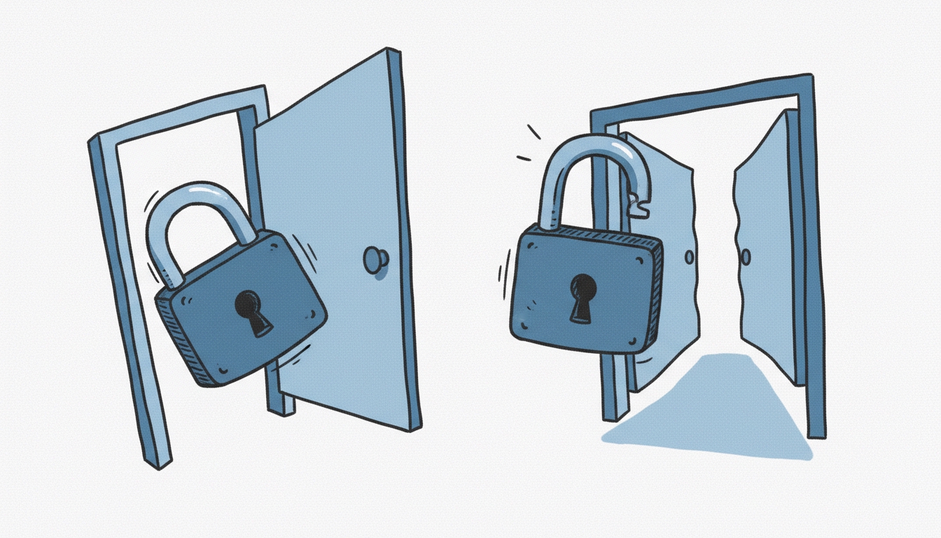 Capa: um cadeado destravando ao passar por uma porta, representando a autenticação de acesso via oauth2_proxy