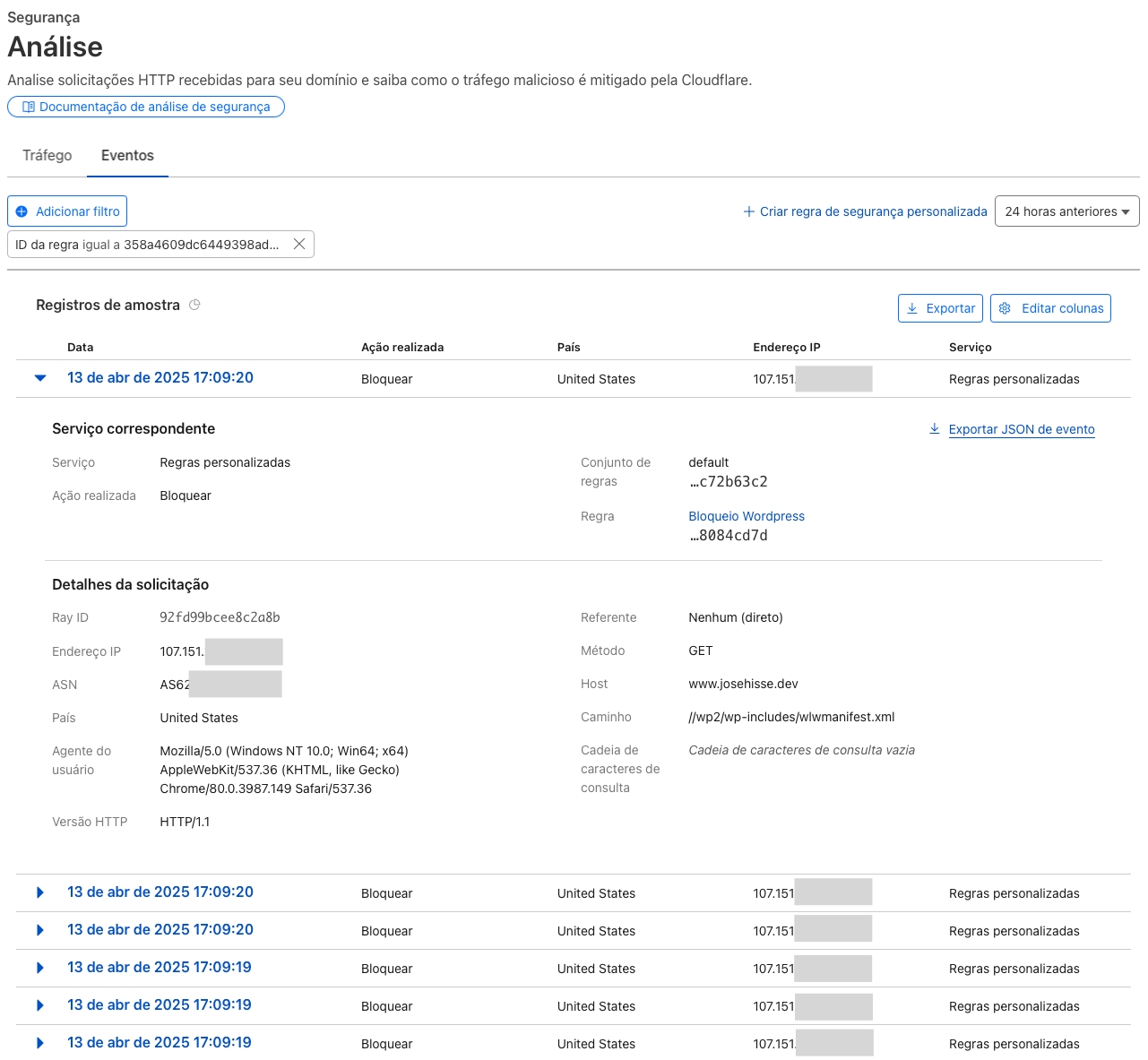 Bloqueio de varredura WordPress